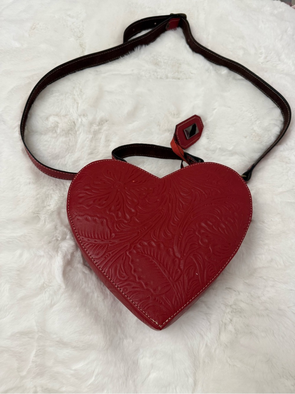 Piel Fina Valentina Heart Crossbody Bag Brown Tooled Leather Western Boho